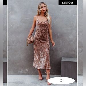 TOBIA VELVET MIDI SLIP DRESS - TAUPE